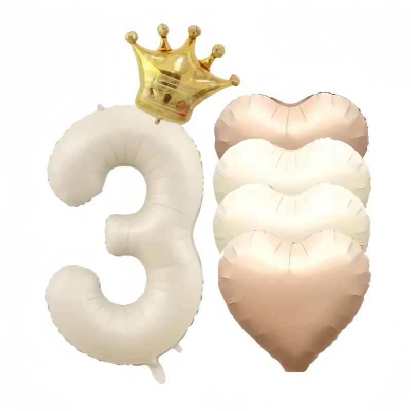 ﻿   6 قطعة/المجموعة 40 بوصة الذهب كريم الأبيض عدد احباط بالون تاج على شكل قلب بالون 1-9 سنة طفل صبي فتاة حفلة عيد ميلاد الديكور