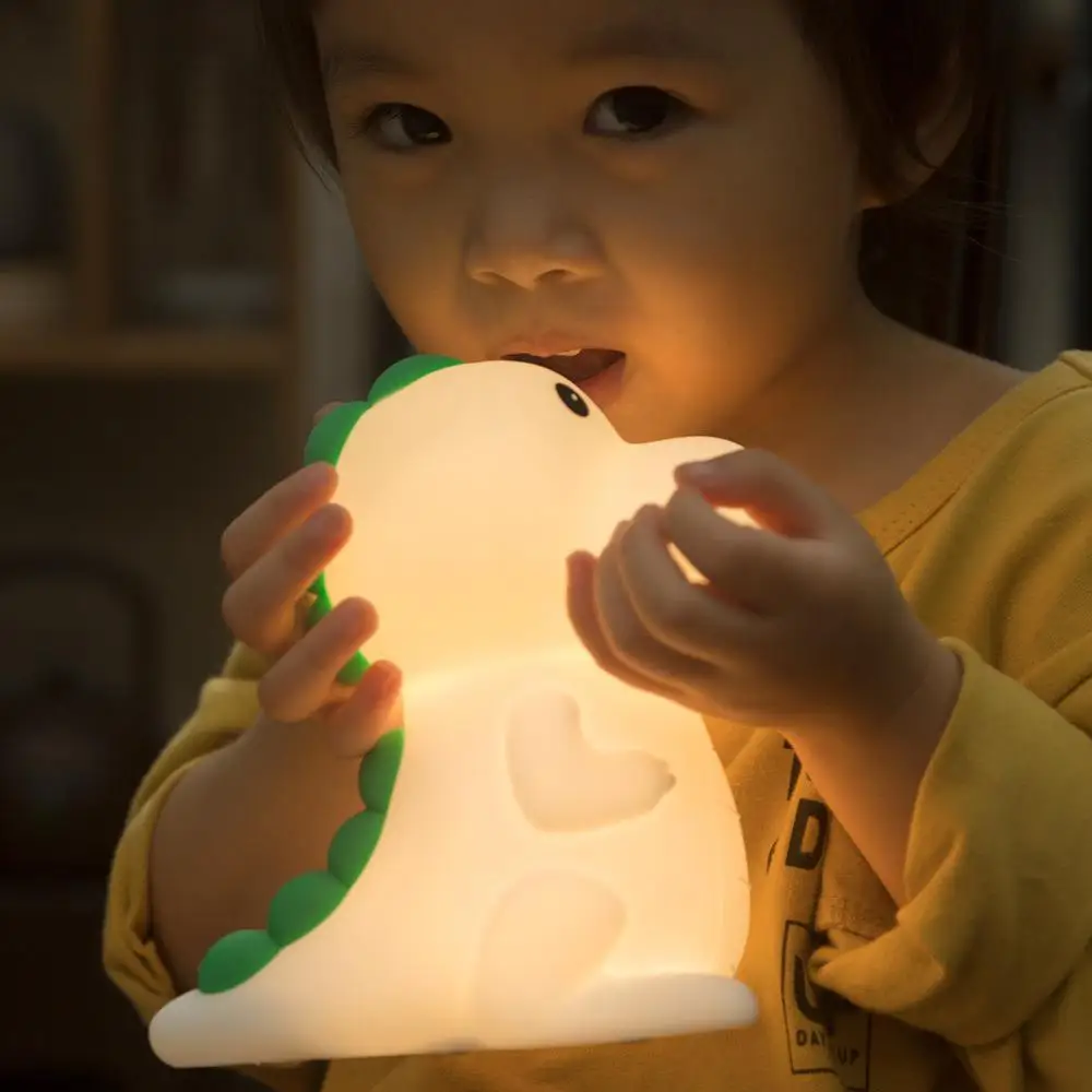 

LED NightLight Lovely Dinosaur Silicone Light Bedside Decor Rechargeable Color Changeable Atmosphere Lamp for Kids Holiday Gift