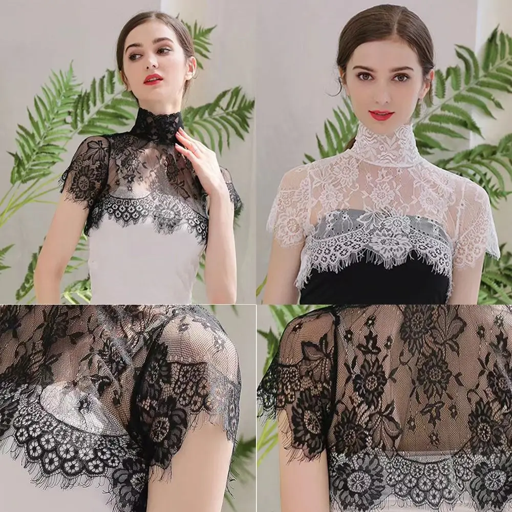 Removable Lace Fake Collar Women\'s Blouse Shawl Wrap Embroidered Chiffon False Collar Top Scarf Shawl Decoration Clothing