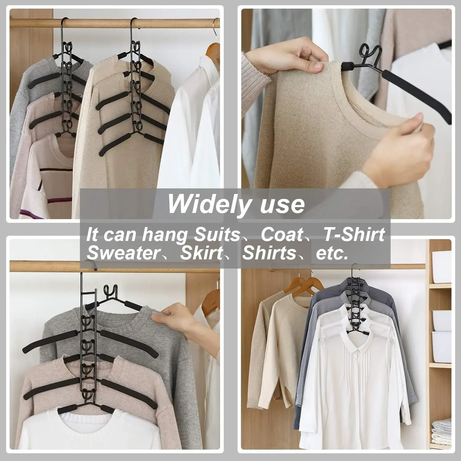 5 Multi-Layer Hanging Closet Hangers with Hooks, Space-Saving Storage for Coats, Shirts, Dresses, and Jackets