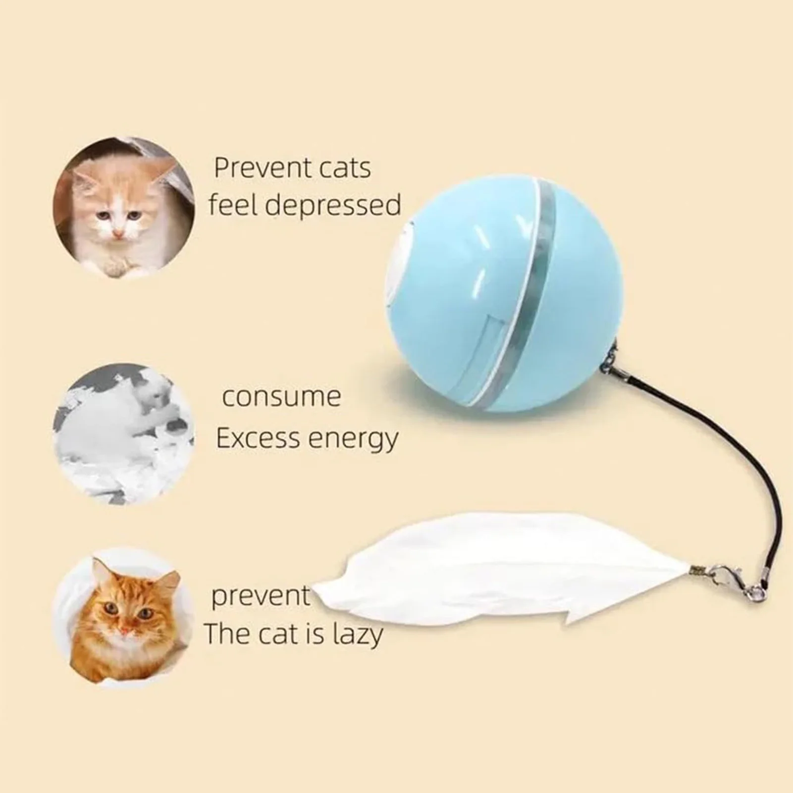 Automatic LED Intelligent Cat Ball USB Rechargeable Activated Pet Toy Ball for Indoor Cats Kitten Play Chase Exercise MIAO