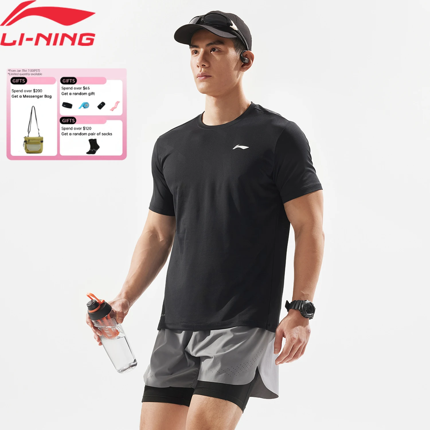 Li-Ning Men's Training T-shirt AT DRY ULTRA 90%Polyester 10%Spandex Regular Fit Comfortable LiNing Sports Tee Tops ATSV075