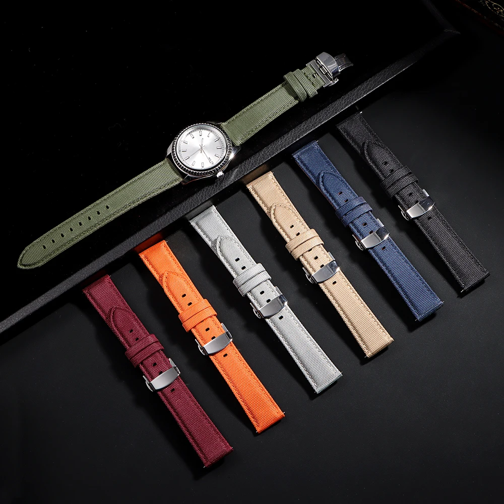 Bracelet de montre 20mm 22mm pour hommes et femmes, à dégagement rapide, pour Seiko, en toile de voile, en nylon, boucle papillon, étanche