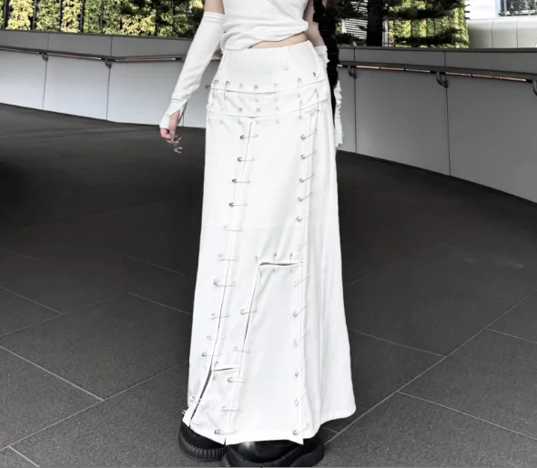 3xl primavera verão branco europeu americano sexy emenda divisão saia meninas moda cintura alta a linha versátil rua saias longas