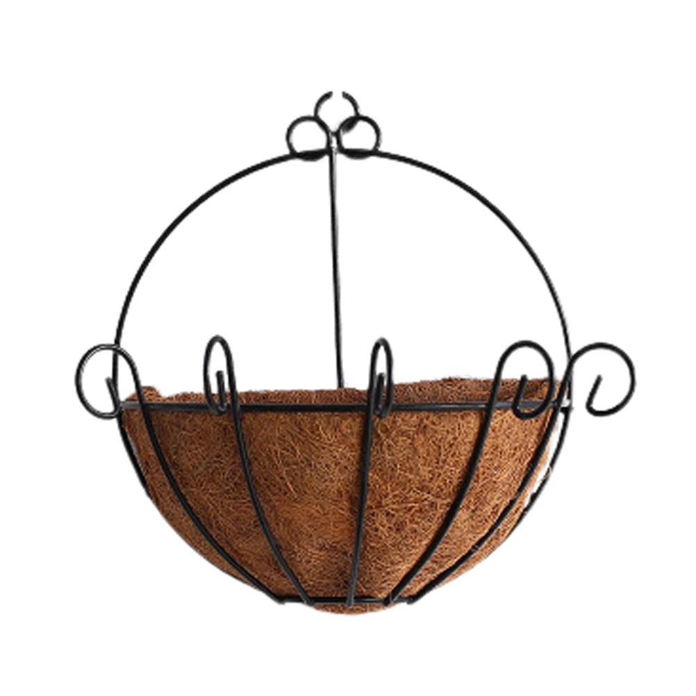 

Creative Wall Hanging Flower Planter Durable Stable Plant Stand Home Office Decor Iron Frame Sea Grass Basket Wooden Style