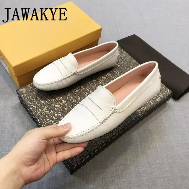 JAWAKYE Men Flat Loafers Shoes Summer Walking Casual Shoes Suede Shallow White Rubber Sole Mules Soft Slip on Men Shoes Low Top