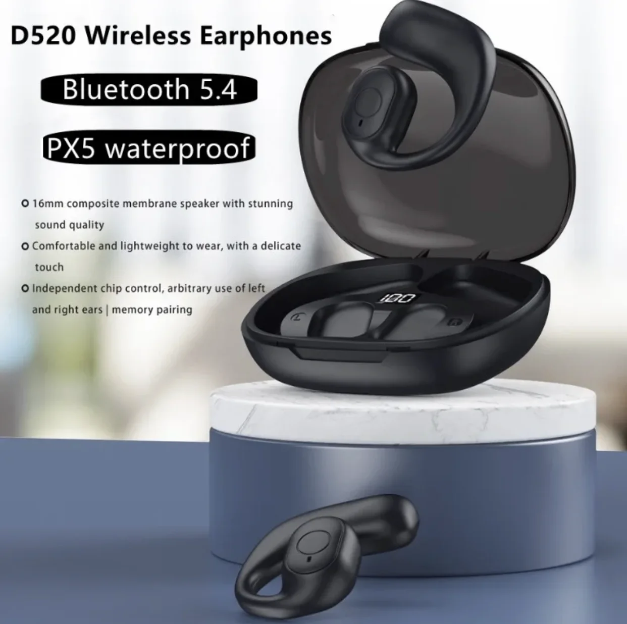 OWS Bluetooth Wireless Headset External Air Conduction Wireless Headset Running Sports Digital Display Hanging Ear Headset