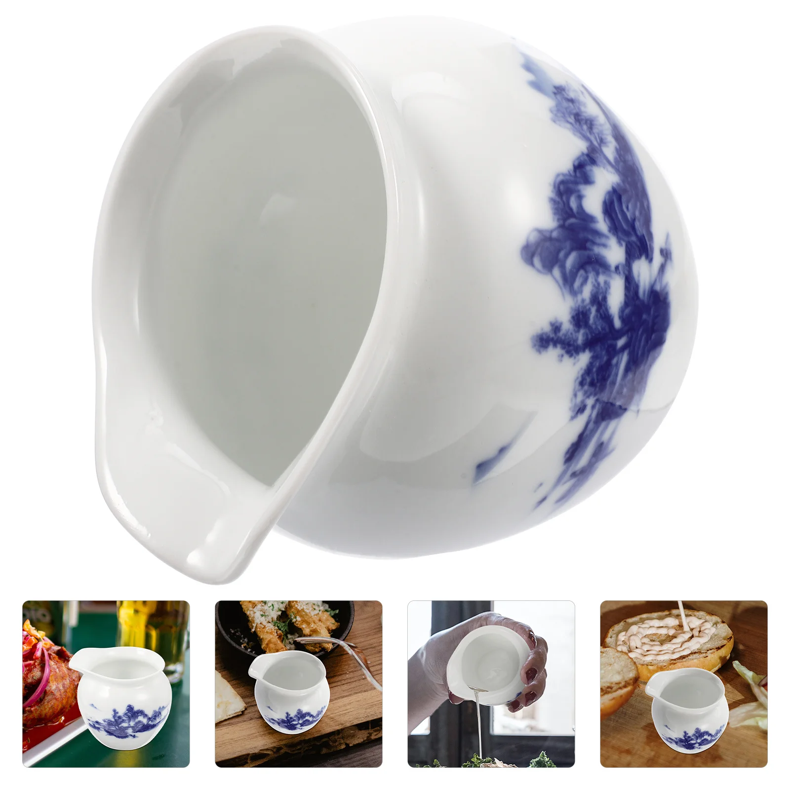 

Ceramic Gravy Boat with Handle Premium Sauce Dispenser for Hot and Cold Sauces Dipping Salad Dressing Pourer Kitchen Condiment