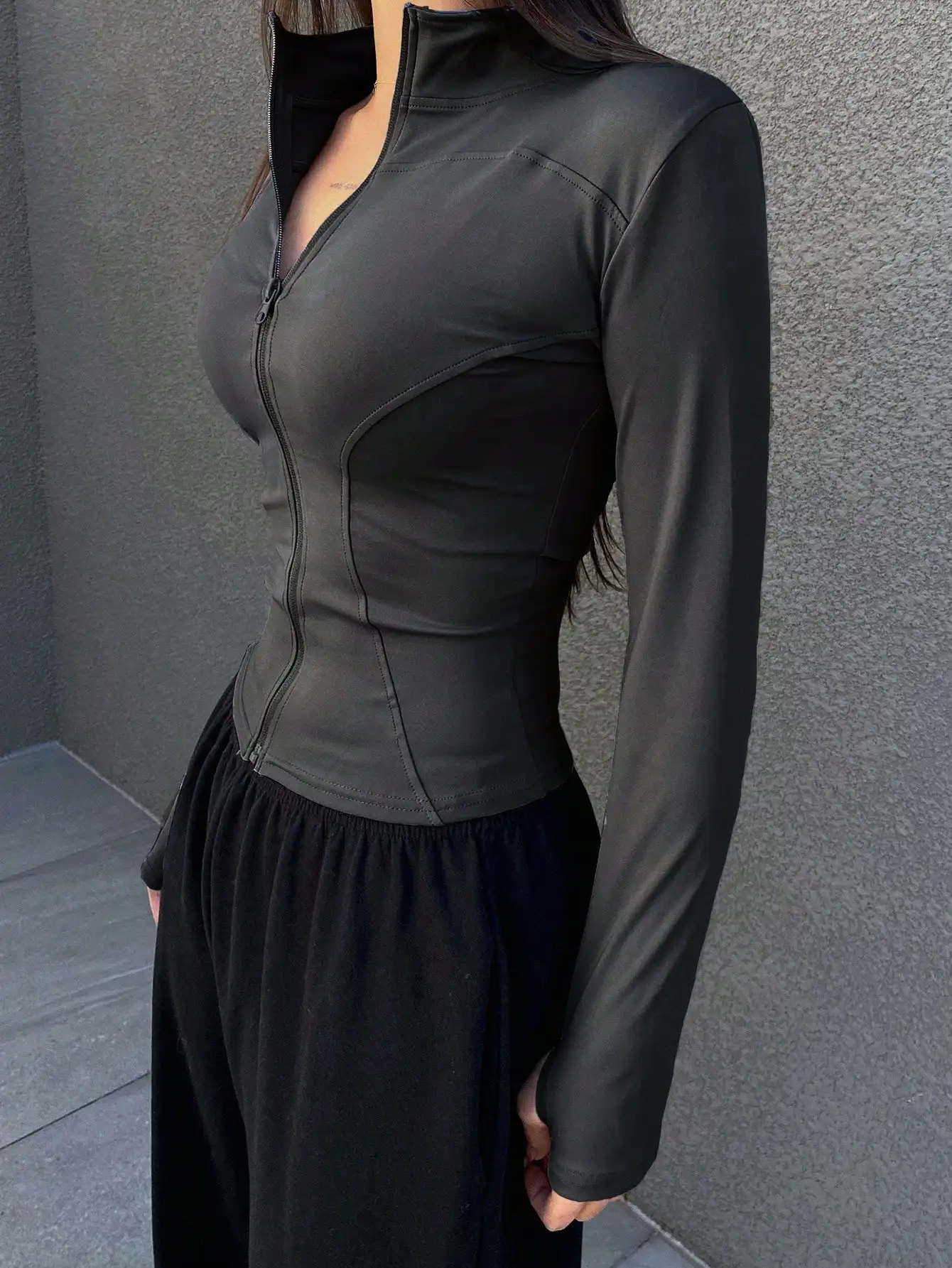 Stand Collar Sports Jacket Slimming Elastic Fitness Yoga Outerwear Top Spring Collection Versatile Active Wear