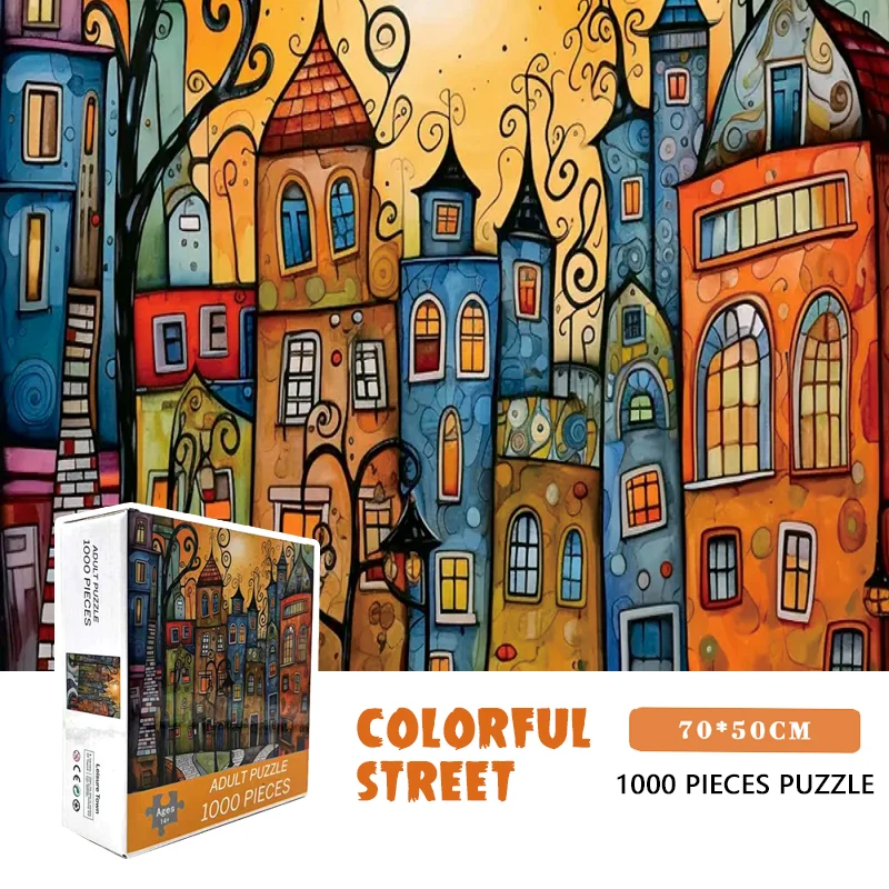 Rompecabezas de papel de 70x50cm y 1000 piezas, rompecabezas de dibujos animados para adultos, rompecabezas de dificultad de calle colorida, rompecabezas de pared para el hogar, regalo de Festival Decro