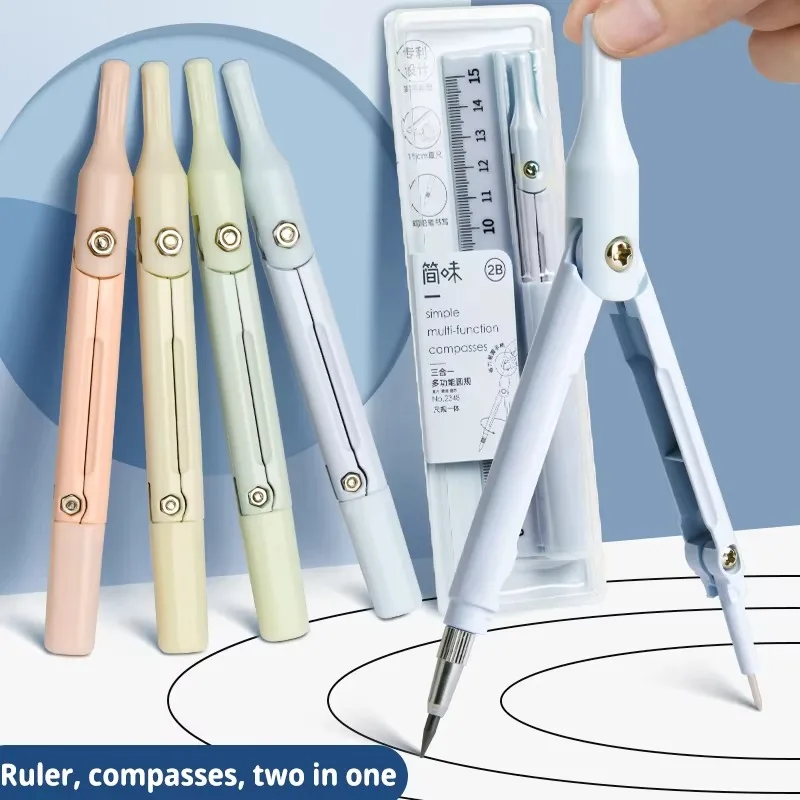 Multi Functional Three in One Compass and Ruler Set Plastic Ruler with Metal Compass for Pencil Learning and School Use Perfect