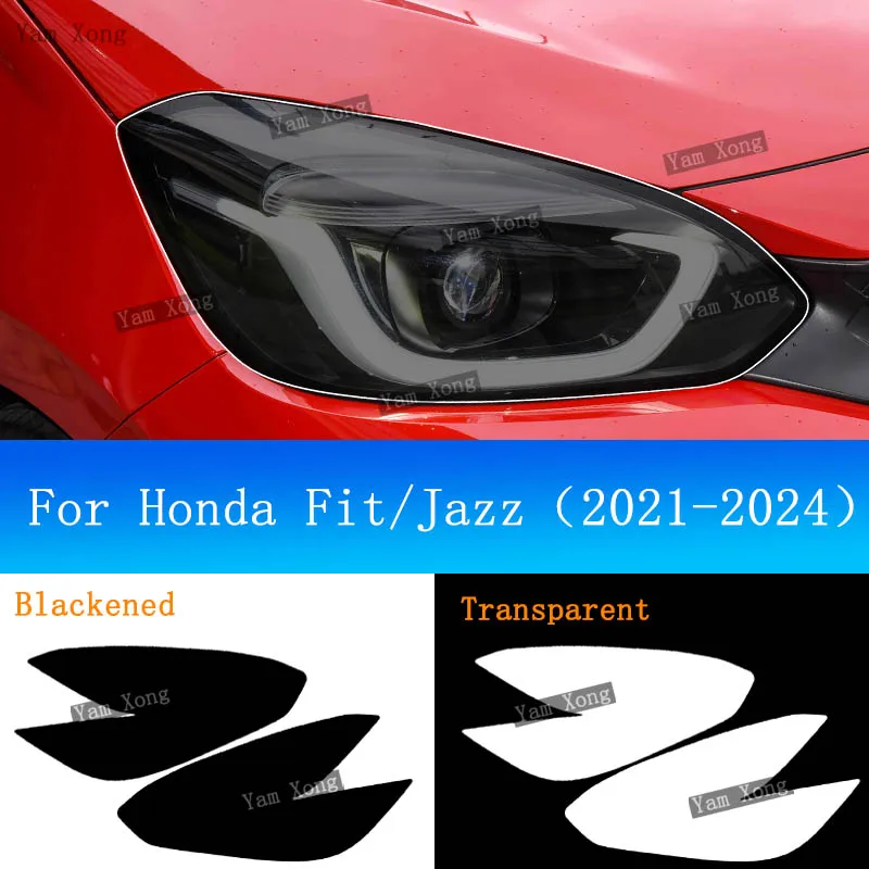 

For Honda Fit GK5 Jazz 2021-2024 Car Exterior Headlight Light Black Anti-Scratch Film Front Lamp TPU Transparent Protective Film