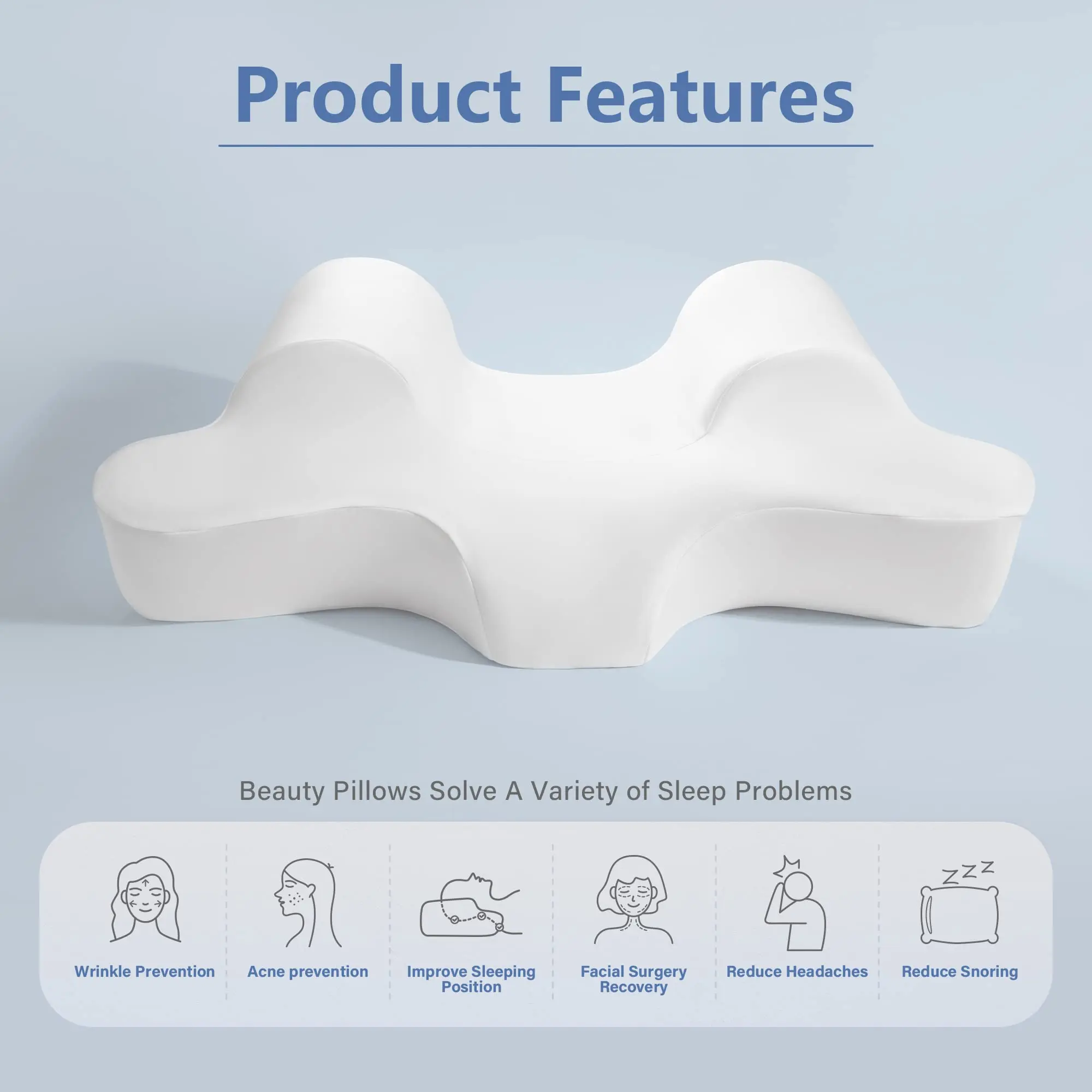 Memory Foam Back Sleep Training Pillow for Keep Head Straight Wrinkle Prevention - Beauty Pillow for Anti Wrinkle & Anti Aging