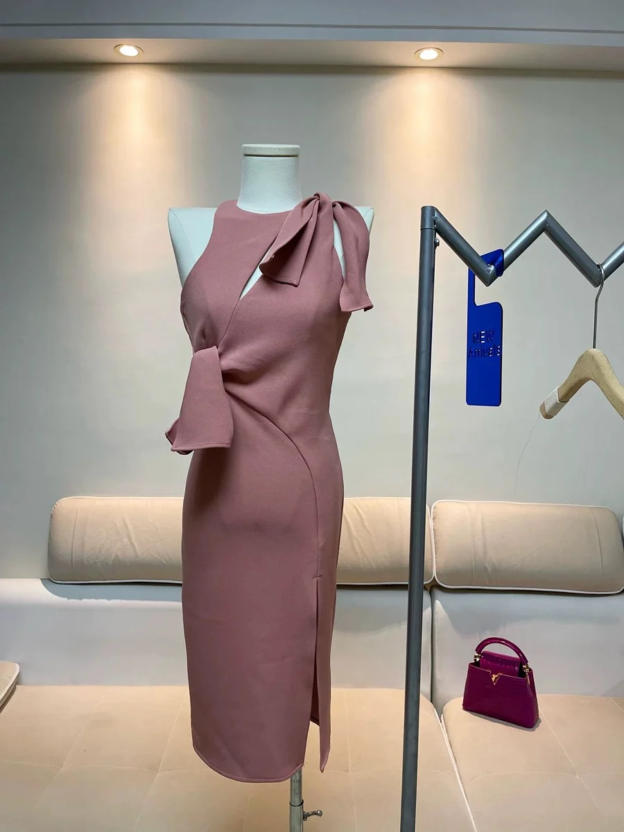 Eficácia de emaecimento coreano drama irmã  novo estilo high-end sensação em torno do pescoço envoltório bodycon vestido