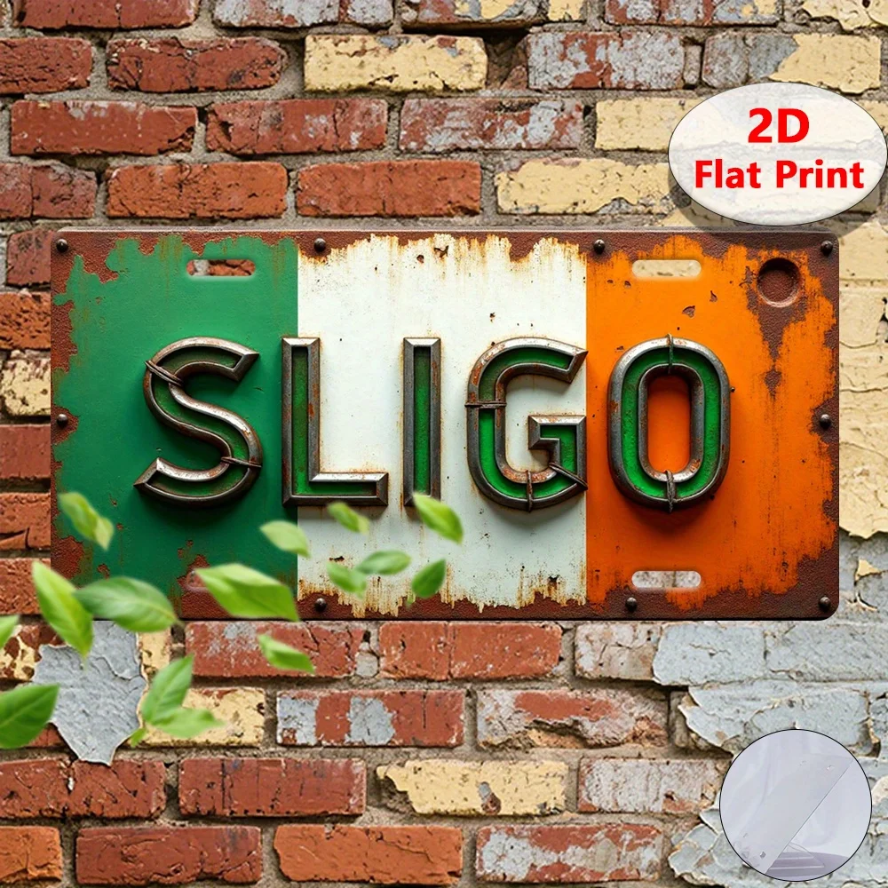 2D-Flachdruck, 1 Stück, Vintage-Metallschild, dekorative Plakette und Statuen (30 x 15 cm), Sligo-Schild, irische Flagge, Retro-Metallschild