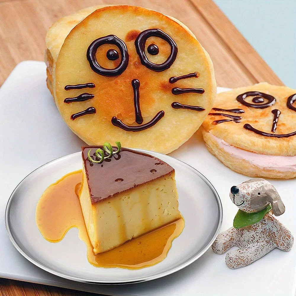 14 سنتيمتر أطباق من الفولاذ المقاوم للصدأ قابلة لإعادة الاستخدام أواني الطعام تكويم طبق تقديم طبق عشاء معدني مستدير للشواء الحلوى في الهواء الطلق