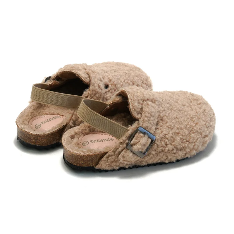 Fall/winter new children\'s cork cotton shoes boys sandals slippers home plush girls breathable warm baby shoes