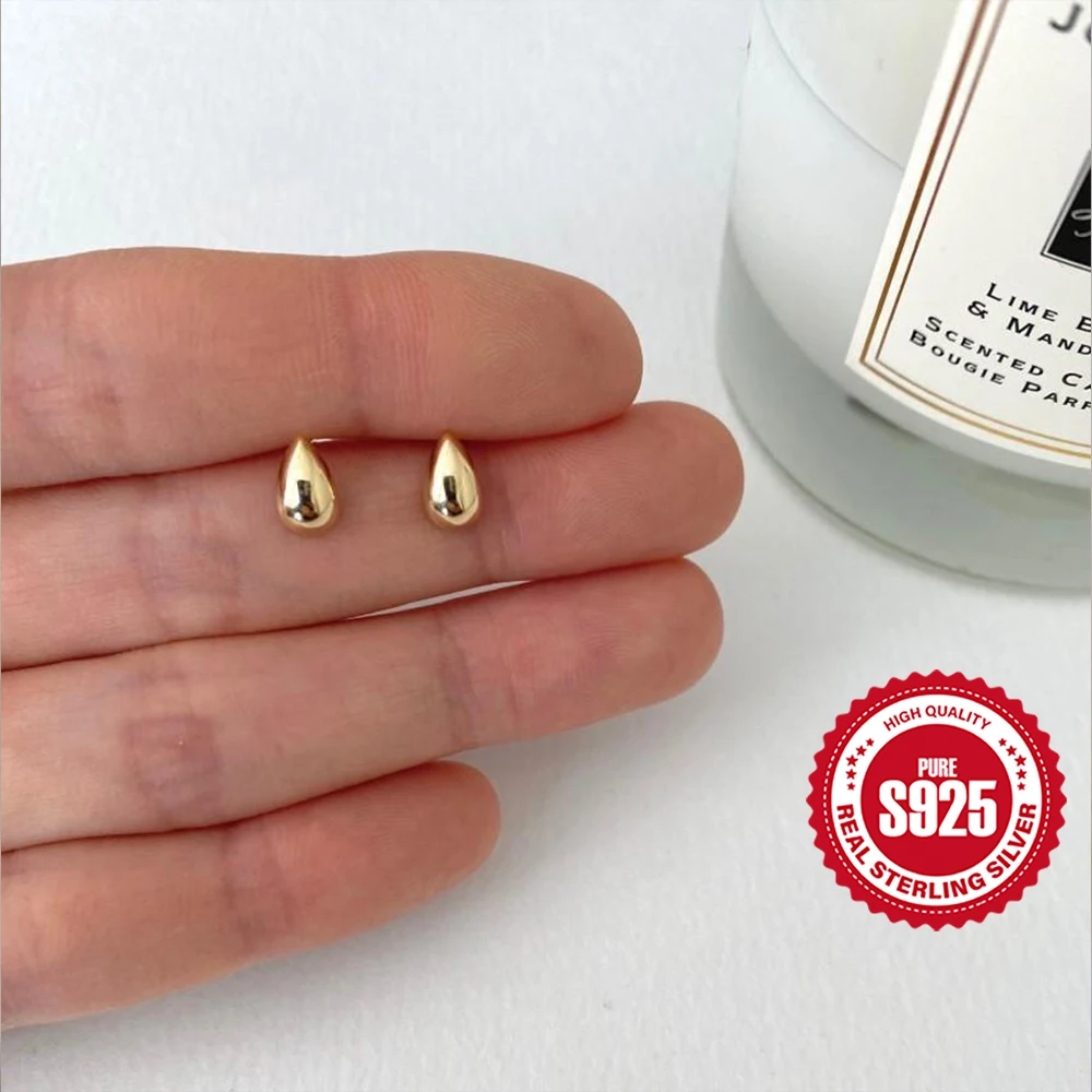 Aide 925 Silver Smooth Water Drop Stud Earrings For Women 18K Gold Plated  Simple Versatile Shining Earring Ins Fine Jewelry