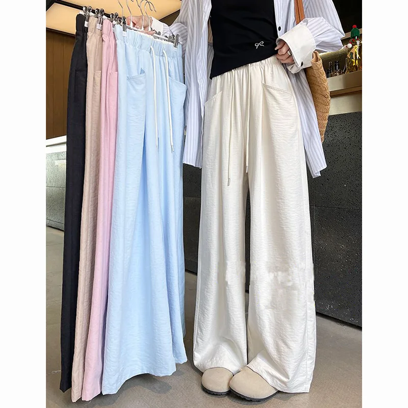 

2025 Summer Women Harajuku Fashion Casual Pants Lady Solid Color High Waisted Trousers Girls Korean Concise Straight Leg Slacks