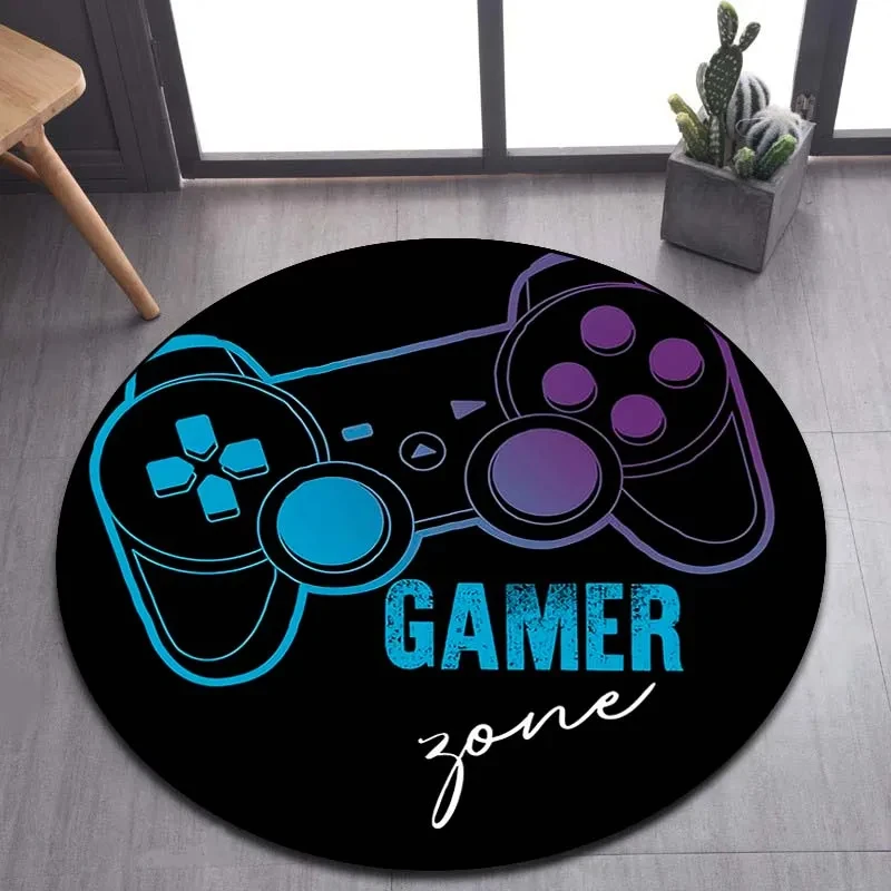 Cartoon Gamer Game Controller Round Rug Gaming Circle Carpet Home Living Room Bedroom Dorm Decor Floor Mat Video Games Chair Mat