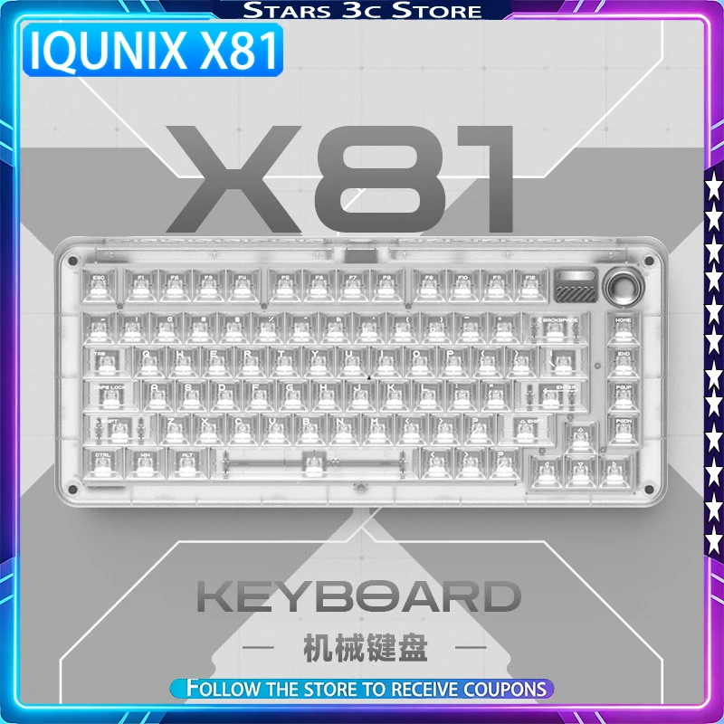 

IQUNIX X81 Mechanical Keyboard Wireless Tri Mode with Multi-function Knob Hot-swappable Full-key RGB Customized Gaming Keyboard