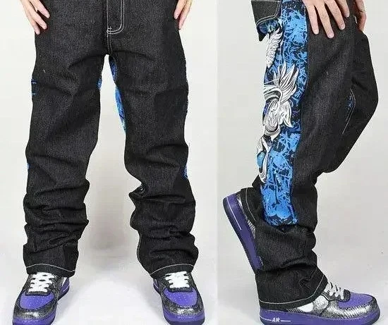 جينز رجالي مطبوع كبير الحجم ، بنطلون فضفاض عتيق ، خصر مرتفع ، بنطلون كاجوال واسع الساق ، موضة صخرة الشارع ، جديد ، Y2K #3