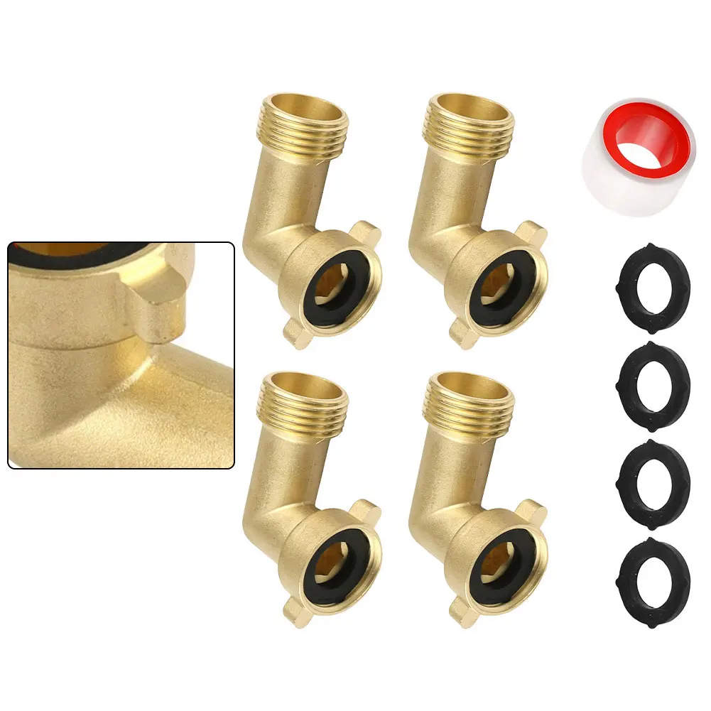 4pcs 3/4 Inch Solid Brass 90-degree Garden Hose Elbows Adapter Leak-Proof Quick Connector For Gardening/RV/car Washes/pet Care