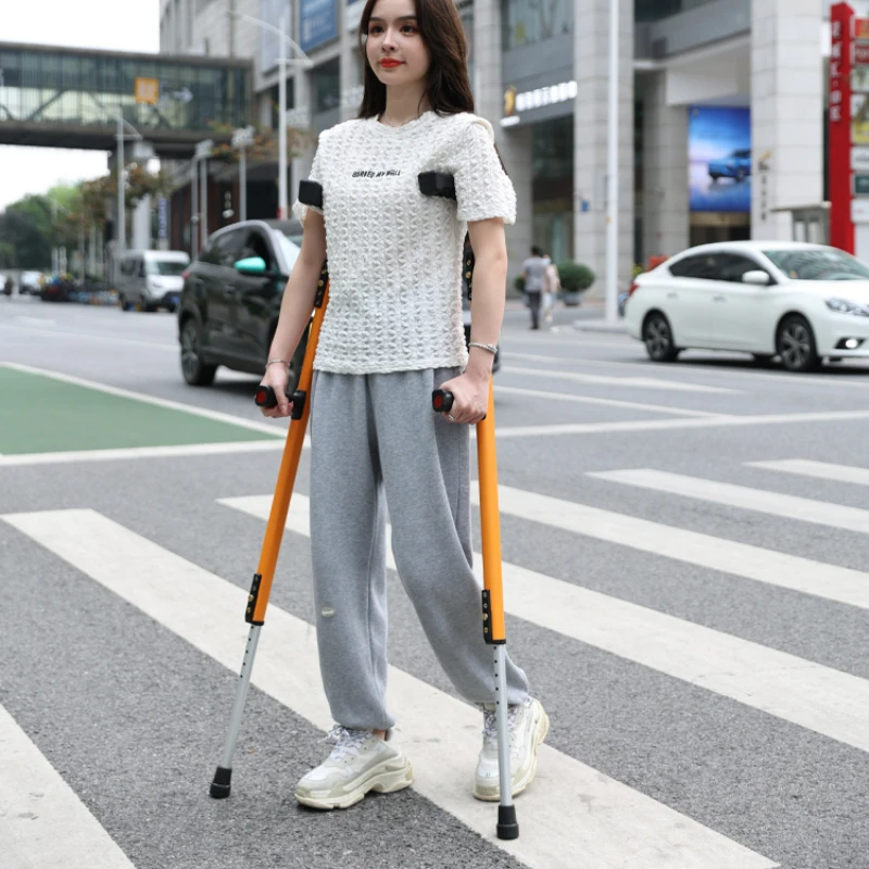 Medical Crutches Underarm Crutches Aluminum Walking Aids Double Support Non Slip Fracture Rehabilitation Mobility Support Device