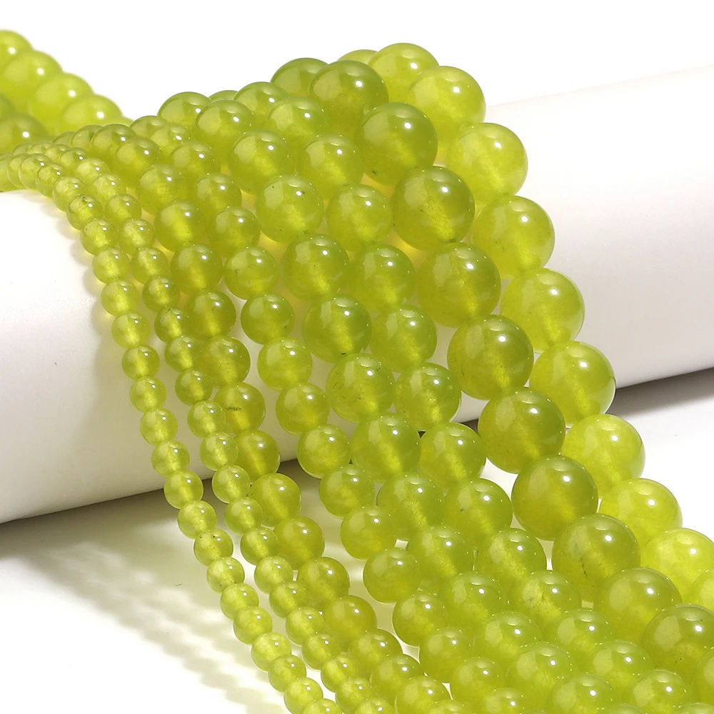 1 Strang 4/6/8/10 mm natürliche olivgrüne Chalcedon-Steinperlen, runde lose Jadeperlen für Schmuckherstellung, DIY-Armband, Halskette
