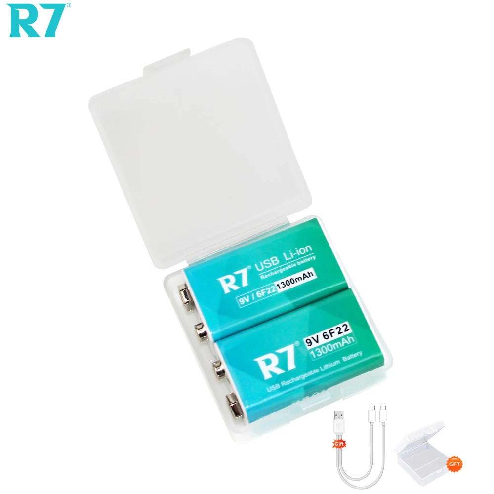 Batterie aste R7, 9V, Eddie Ion 24.com, 1300mAh, USB Type-C, multimètre, microphone, jouet, détecteur de métaux, 1-4 pièces