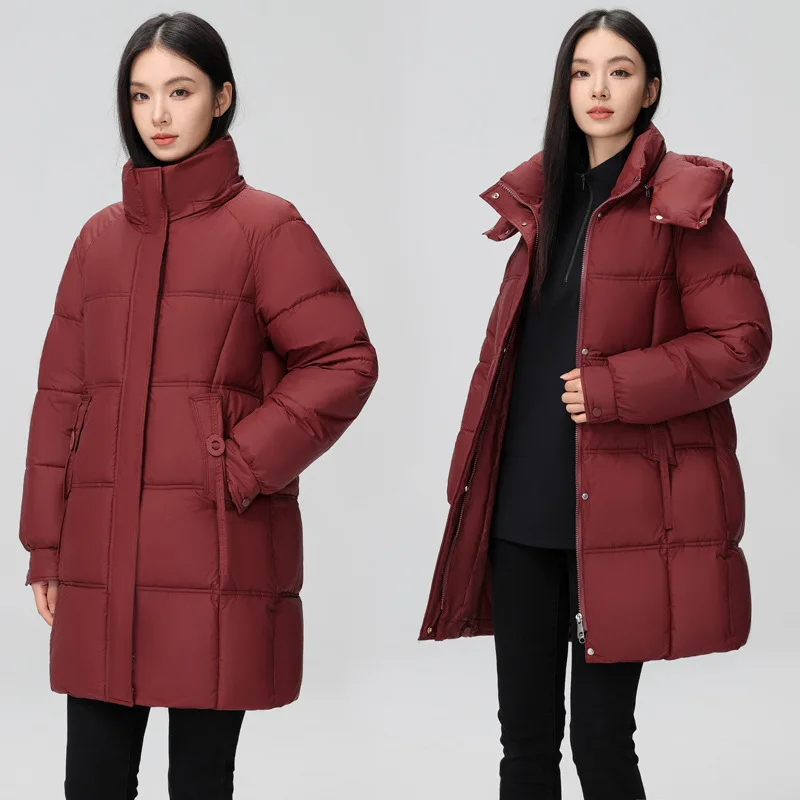 2024 New Winter Women Jacket Mid Long Hooded Parka Cotton Padded Jacket Female Parkas  Loose Casual Warm Outwear Snow Wear Coats