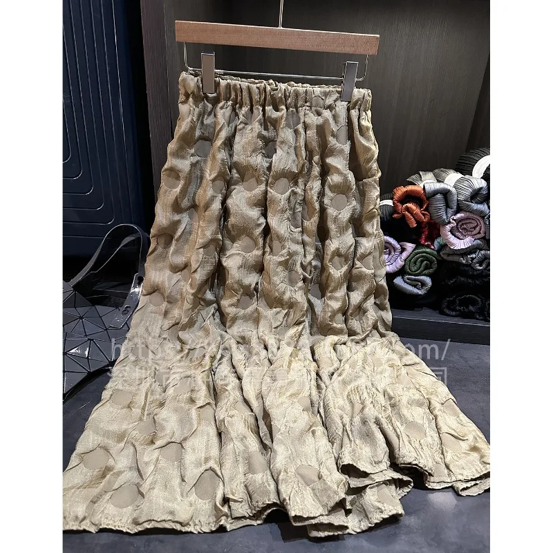 Miyake Mezza gonna a pieghe 2025 Elegante gonna a metà corpo a pieghe tinta unita Autunno Nuovo pendolare Semplice Jupe medio lungo
