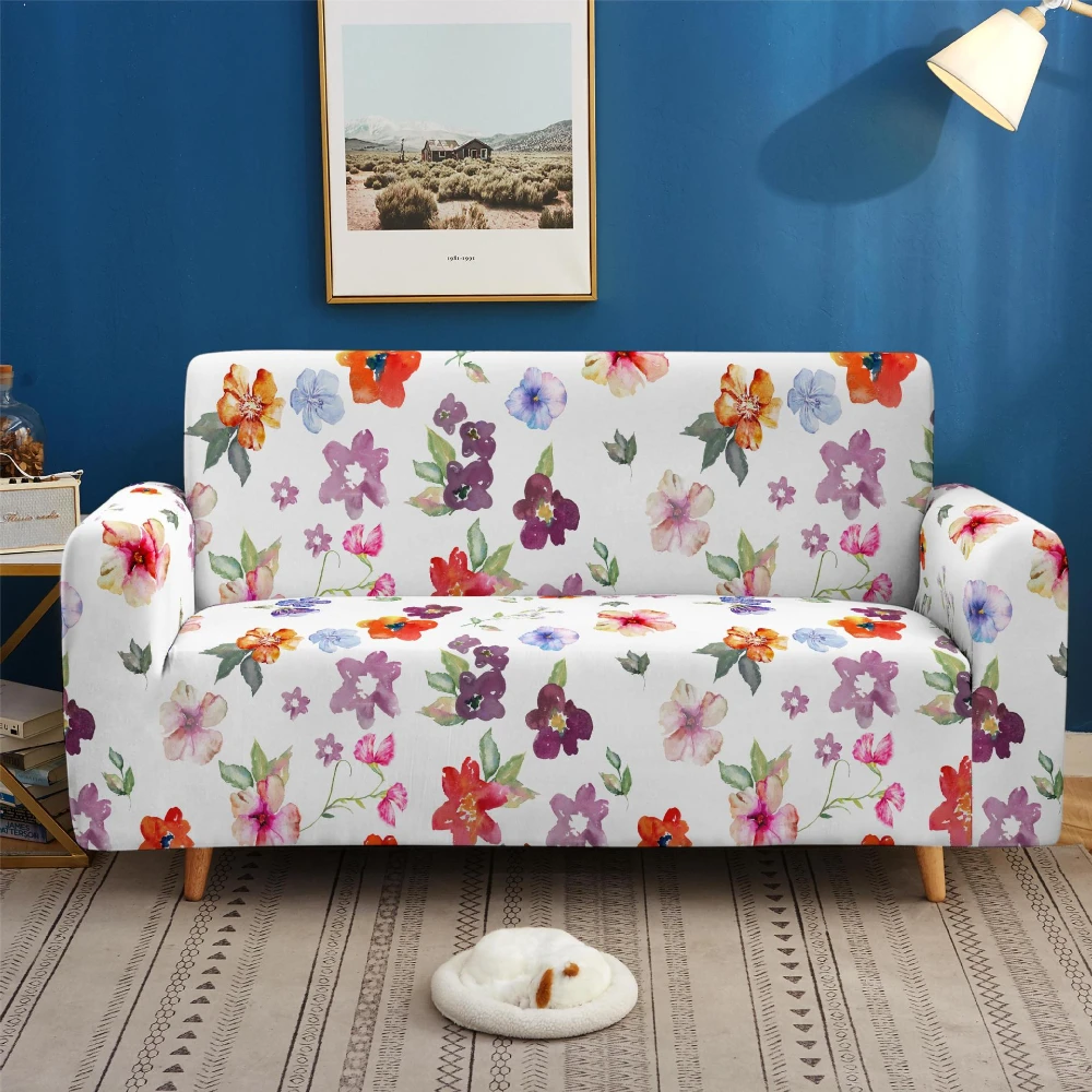 Small Fresh Halo Dyed Flower Printed Sofa Cover Elastic Dustproof and Wrinkle Resistant Multi-person Sofa Universal Decoration