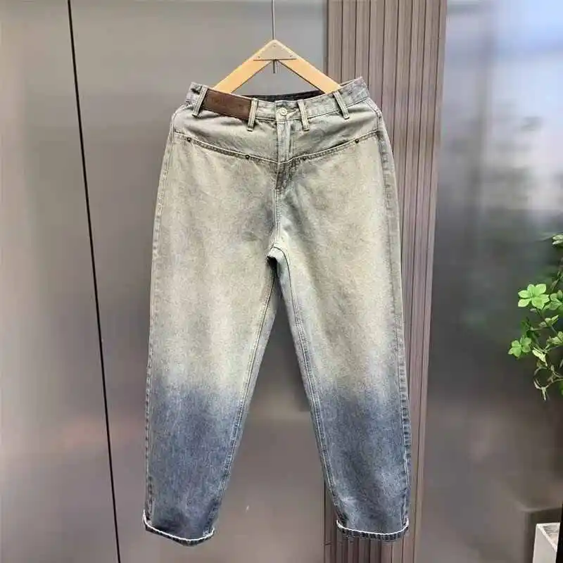

Korean Popular Clothes Retro Gradual Change Jeans Men's Trendy Brand Street Loose Straight Lazy High Street Casual Long Pants