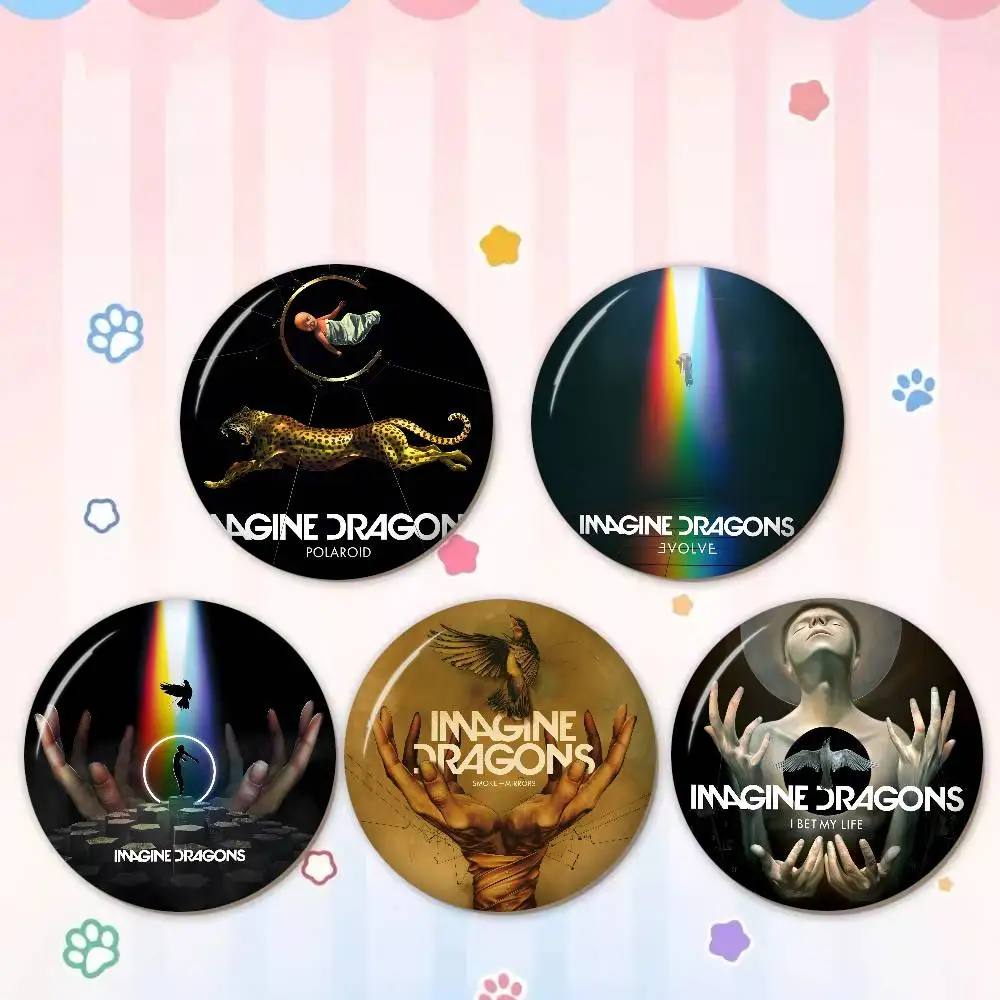 popular band I-Imagine famous D-Dragons Round Button Pins Slogan Creative Brooches Backpack Clothes Decoration Jewelry Gifts