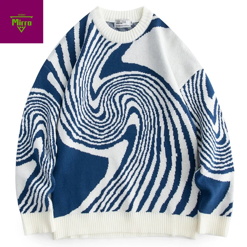 

【Mirrordust】Винтажные свитера большого размера, уличная одежда, вязаные джемперы в стиле Харадзюку в стиле хип-хоп, свободные повседневные пуловеры Y2K, трикотаж