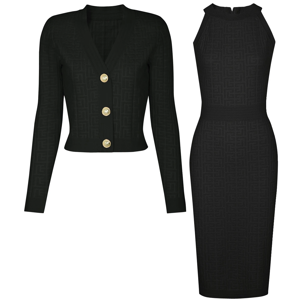 

Высококачественный весенне-осенний новый стиль, модный элегантный вязаный женский топ/верхняя одежда в офисном стиле + комплект платья без рукавов