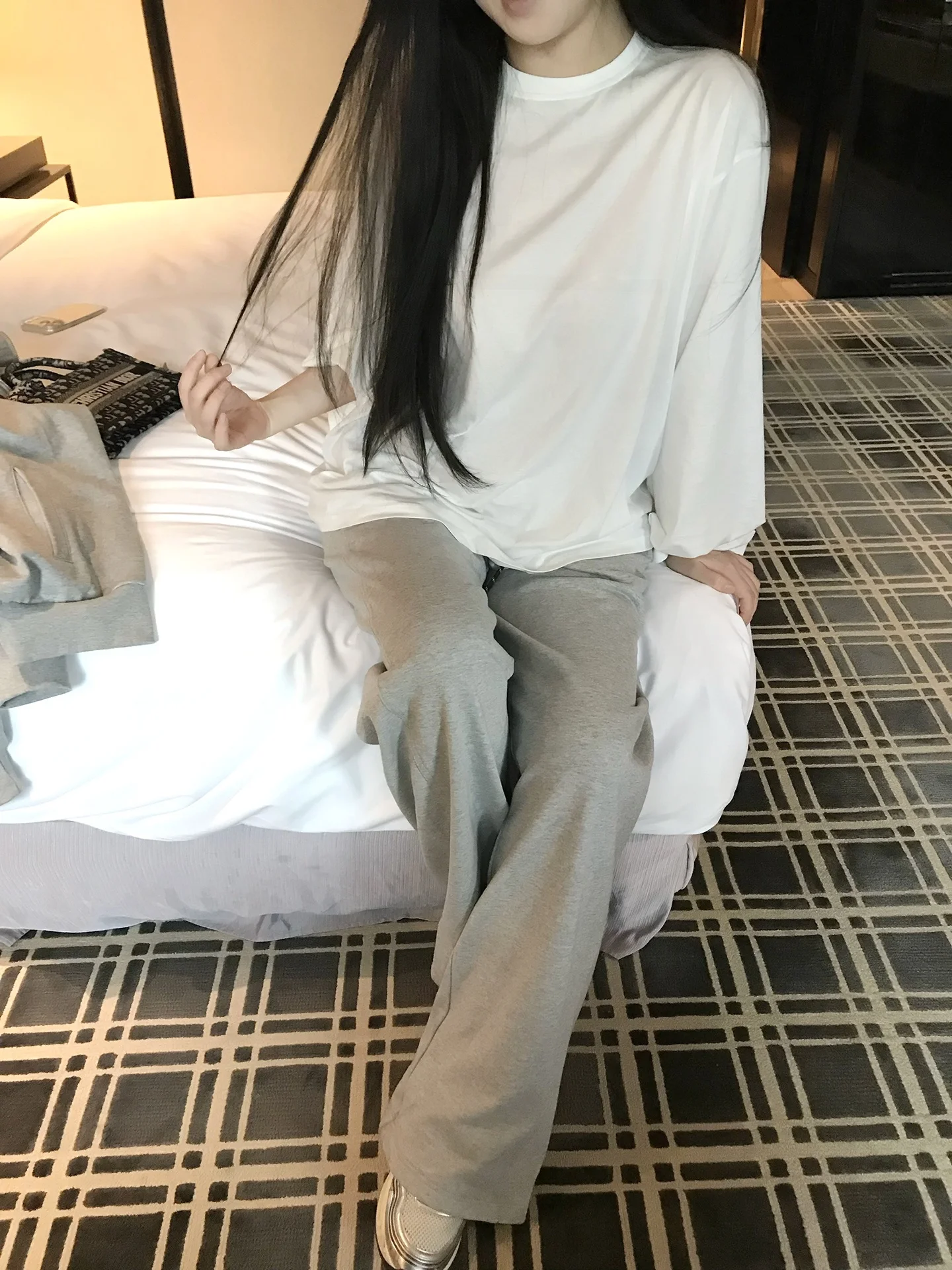 

MISS CHANGE Silk Cotton Draped Lazy Loose Large Sve Mouth Print round Ne T-irt Women's Summer Casual Long Sve Top