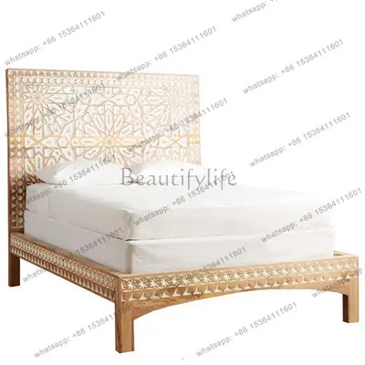 Palace full solid wood carving flower retro old log 1.8 meters princess bed