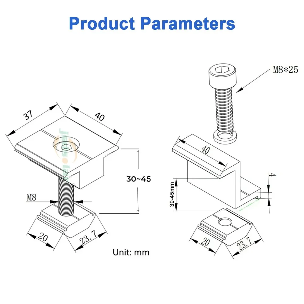 Pinces de support réglables pour panneau solaire, support PV pour panneau solaire 30mm 35mm 40mm, Clip de montage, pince intermédiaire et d'extrémité pour la fixation solaire