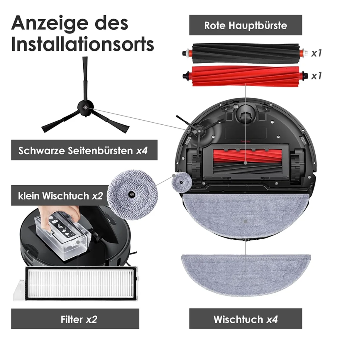 Set di accessori per Roborock S8 Maxv Ultra, sacchetti per la polvere Spazzola a rullo principale Spazzole laterali Filtro Panni da 6 mop, Accessori per aspirapolvere