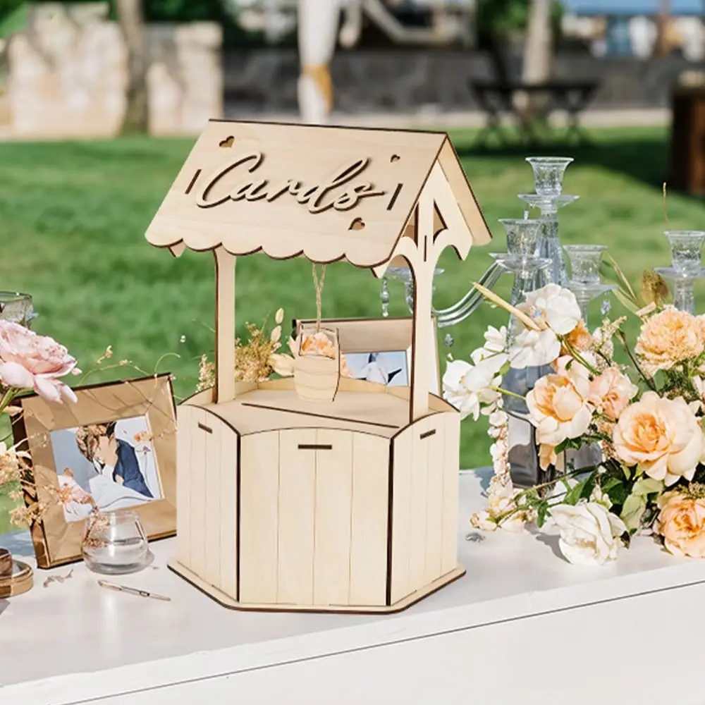 

Creative Rustic Wishes Wedding Card Box Natural Wood Craft Wooden Gift Card Box Handmade Receiving Box Birthday Baby Shower