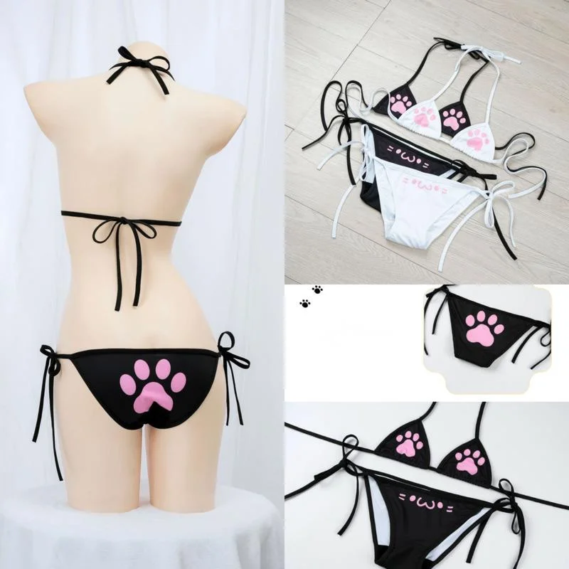 

Cat Printed Swimsuits 3 Sets Bikini Beachwear Summer Japan Korea Cos Kawaii Soft Girl Pajama Sexy Luxury Vacation BIKINI 3 Suit