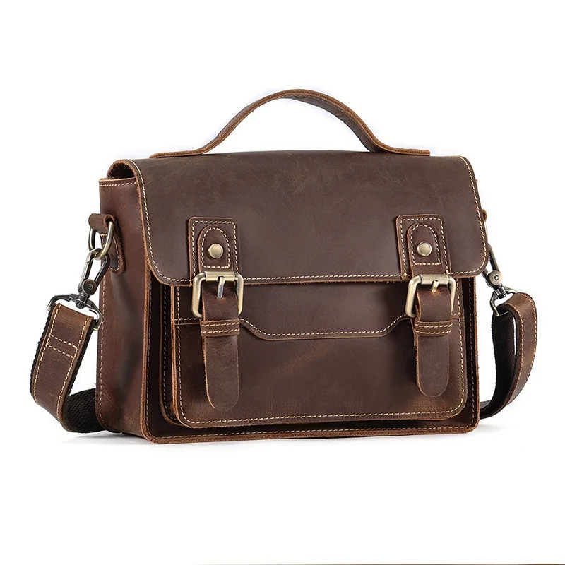 

Man Genuine Leather Small Messenger Bag Women Satchel Shoulder Crossbody Bag Men's Vintage Purse for Business Work Travel