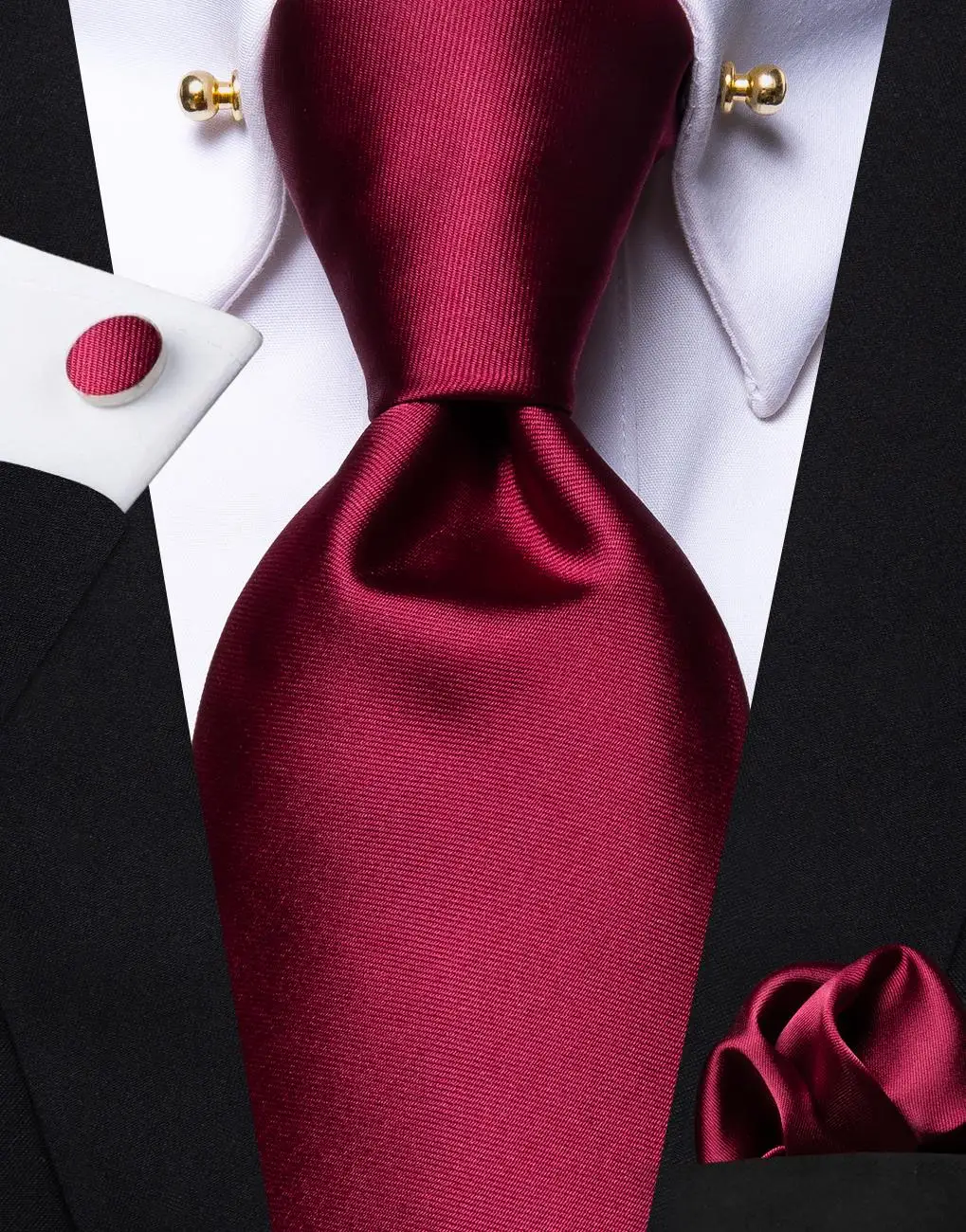 Hi-Tie Burgundy Solid Silk Wedding Tie For Men Handky Cufflink Men Necktie With Collar Pin Business Designer Dropshipng