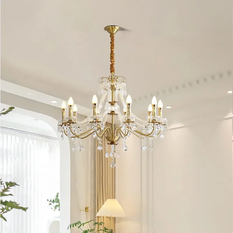 

FAIRY French Brass Crystal Chandelier LED American Retro Living Room Restaurant Bedroom Study Villa Hotel Cafe Pendant Lamp