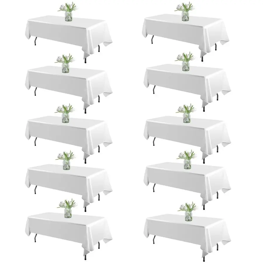 

Набор из 10 белых прямоугольных скатертей 60x102 дюйма, полиэстеровые скатерти для прямоугольных столов длиной 6 футов, устойчивые к сминанию