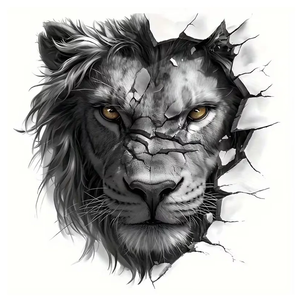 15cm Lion Head Cracked Decal Sticker Self-Adhesive Car Window, Laptop Decoration - Durable Automotive Exterior Accessories