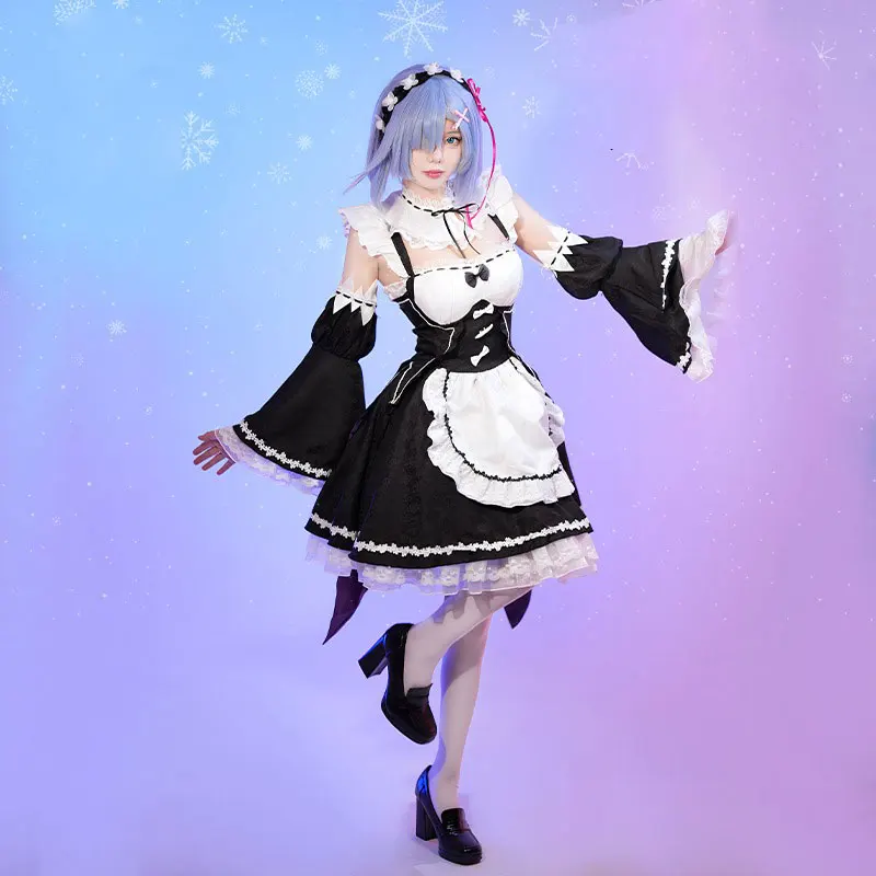 أزياء ريم التأثيرية أنيمي إعادة: الحياة في عالم مختلف ريم زي المرأة فستان لطيف الدعاوى خادمة ملابس زي الهالوين