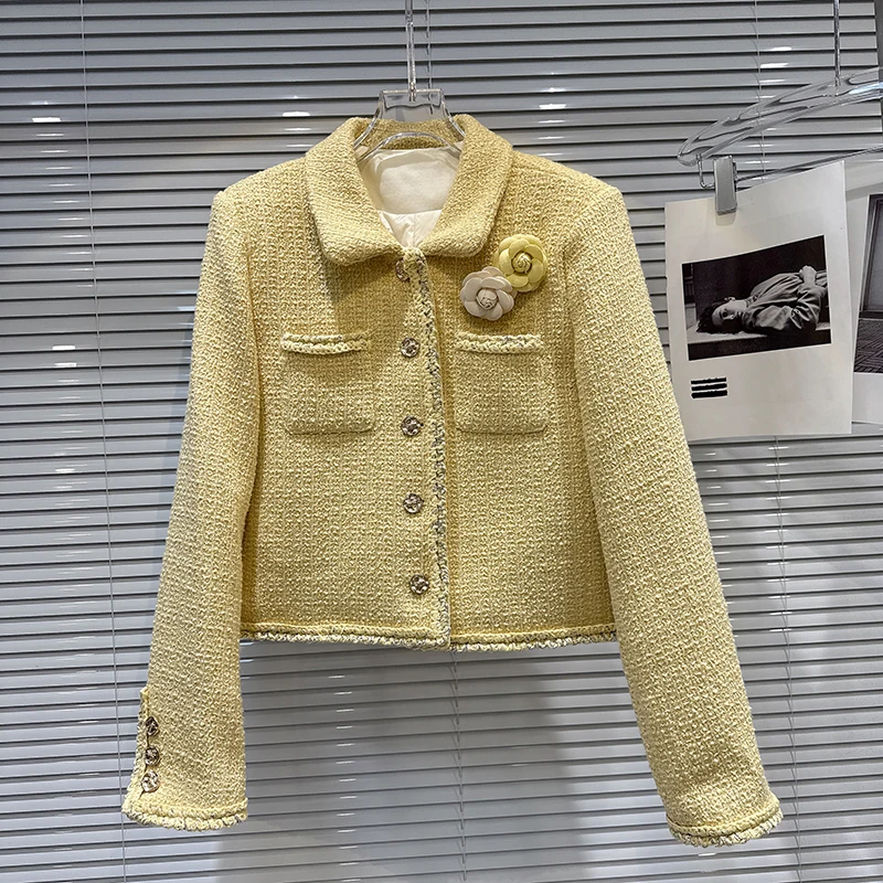 2025年冬新作 ライトラグジュアリー ニットエッジ 厚手フリース ダウンライニング ショートジャケット レディースファッション 通勤 ラペルカラーコート